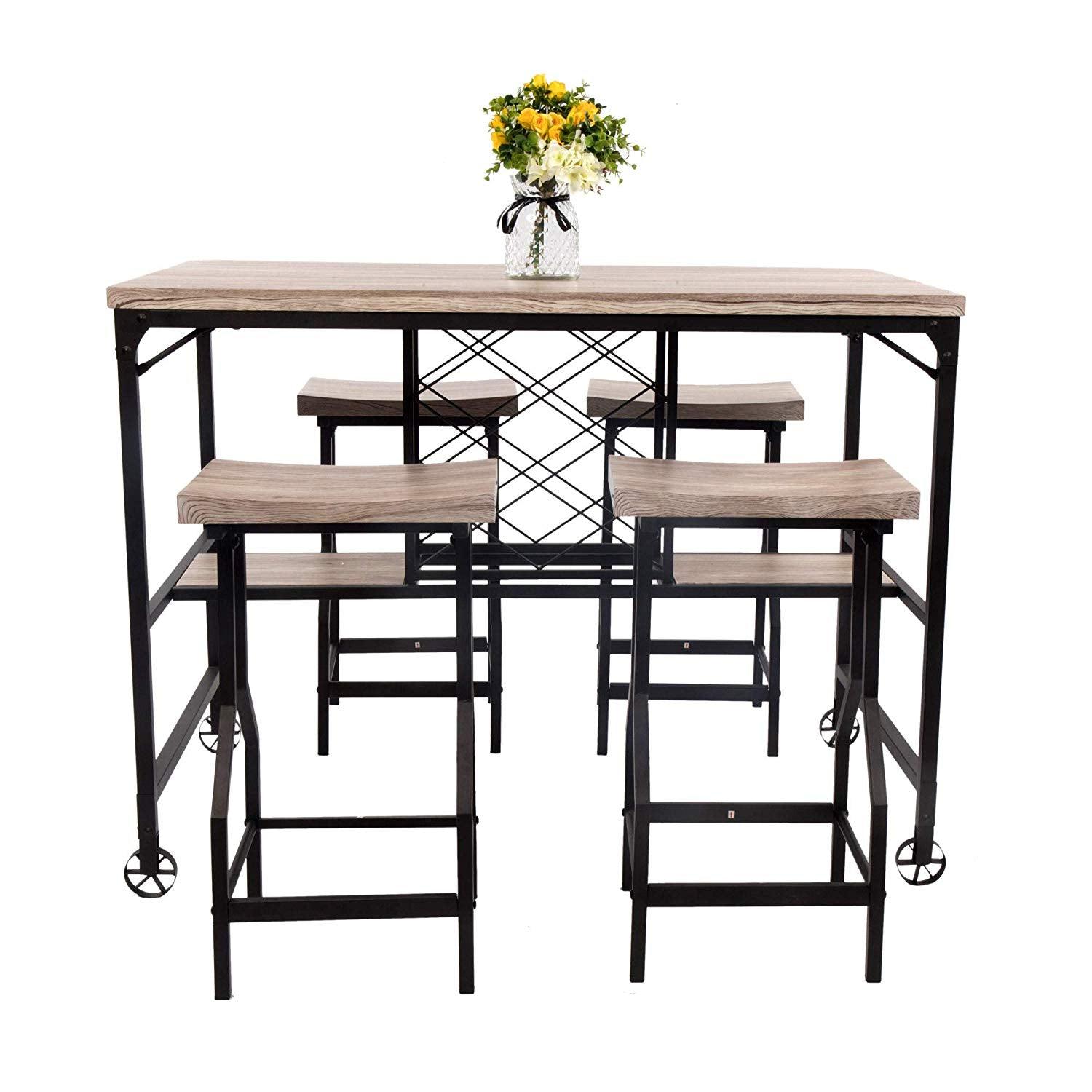 Bosonshop 5-Piece Dining Table Set with Metal Legs, Industrial Style