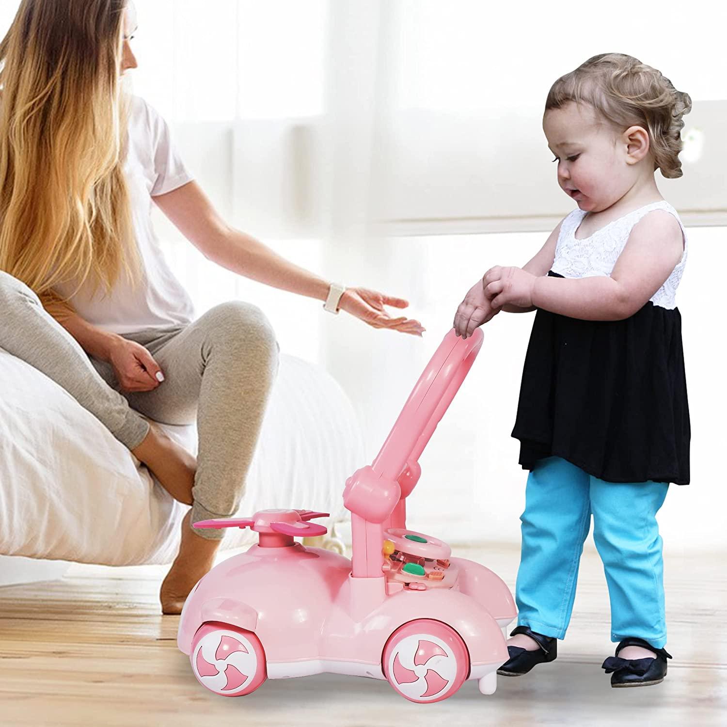 2 in 1 Sit-to-Stand Baby Walker for Boy Girl, Detachable, with Lights and Music, Cute Toys for Toddlers (Pink) - Bosonshop
