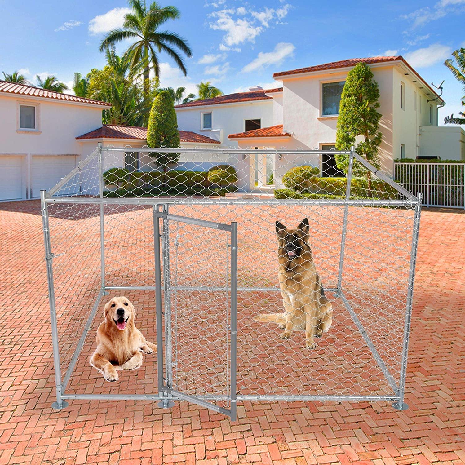 Outdoor Metal Dog Playpen For Your Puppy, Exercise Pens For Puppies, Chain Link Dog Kennel, 6.5' x 6.5' x 4' - Bosonshop