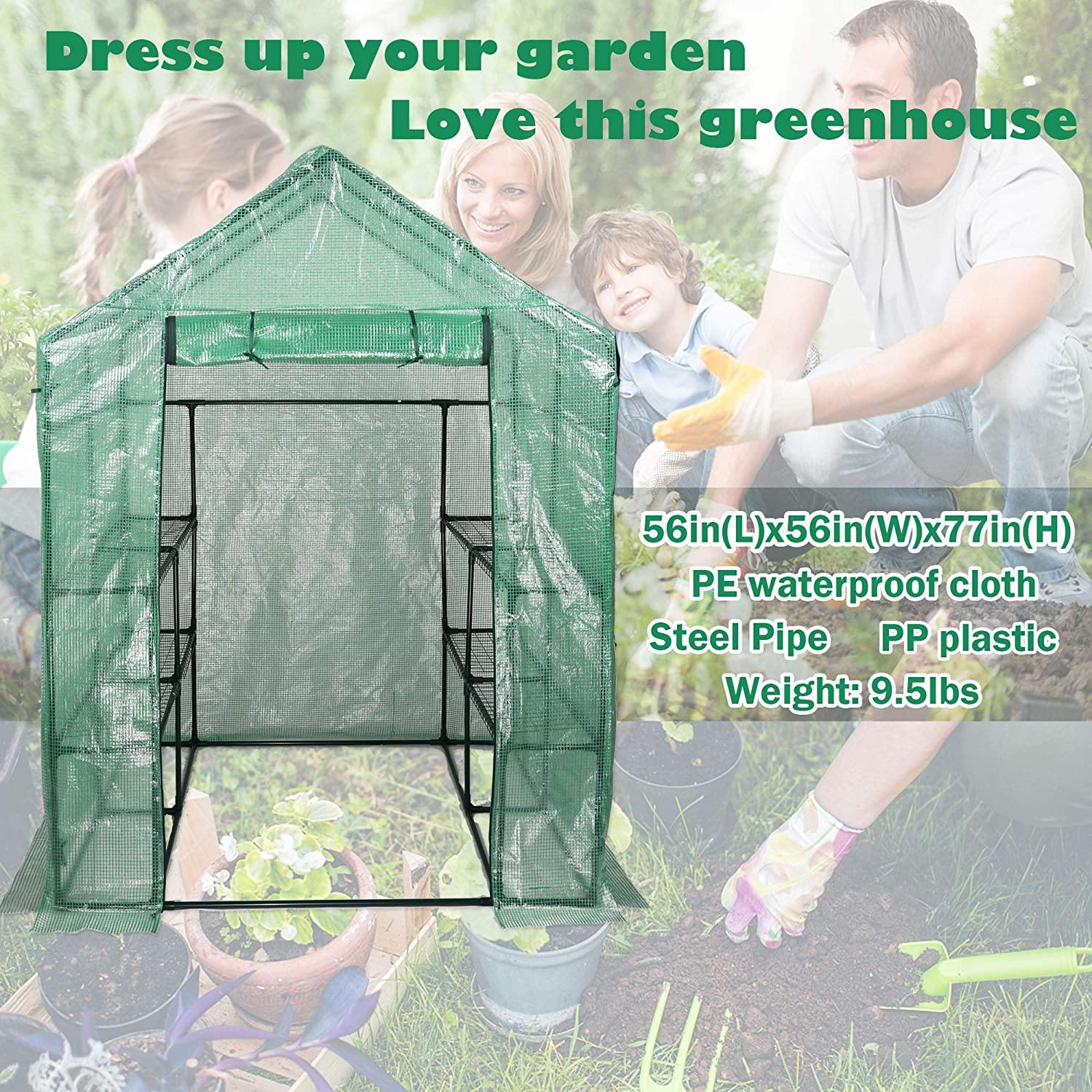 Mini Greenhouse Garden Walk-in Greenhouse with PE Cover Indoor and Outdoor Grow Plants Flower - Bosonshop