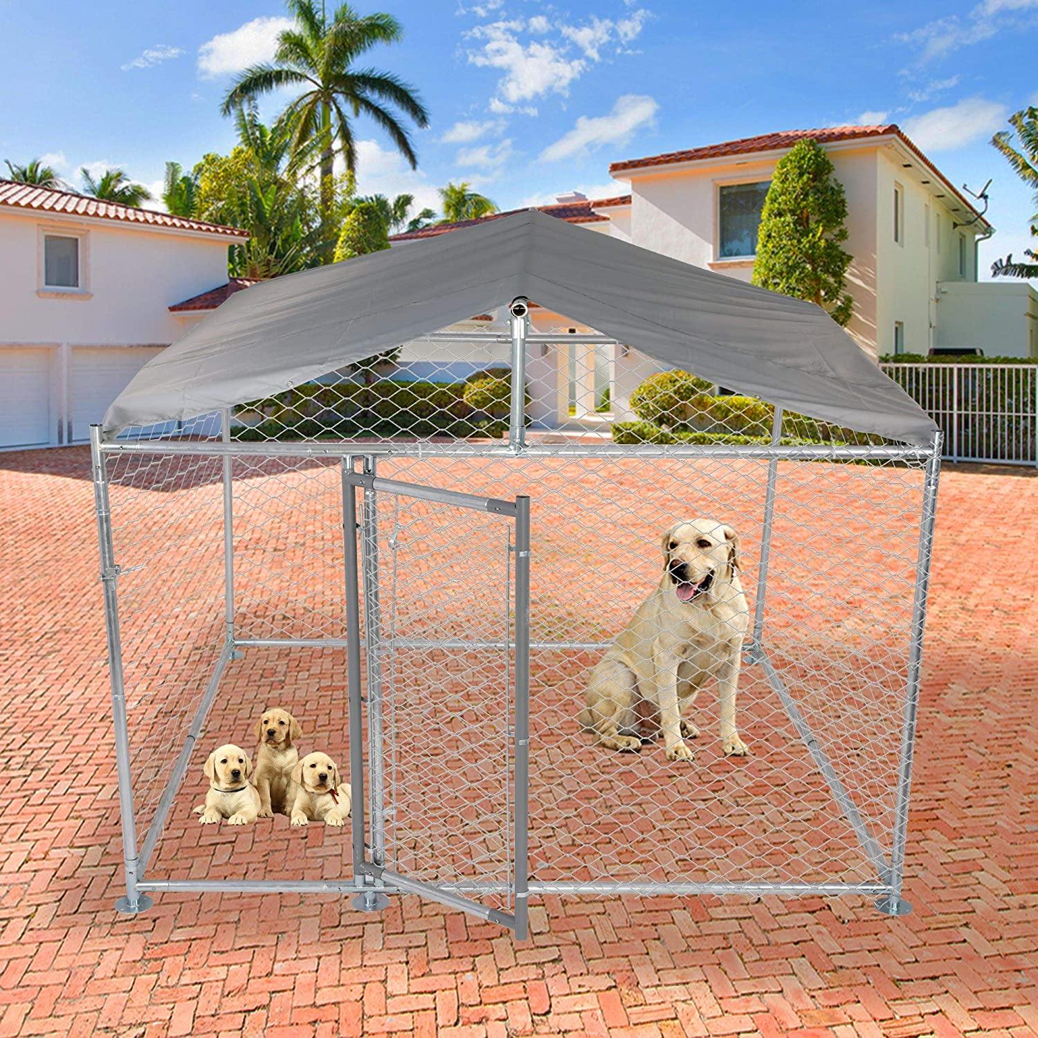 Outdoor Metal Dog Playpen For Your Puppy, Exercise Pens For Puppies, Chain Link Dog Kennel, 6.5' x 6.5' x 5' - Bosonshop