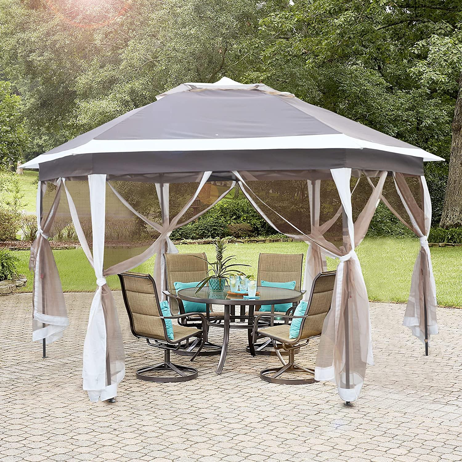 12Ft Outdoor Metal Patio Pop-Up Gazebo with Mesh Nettings for Parties and Outdoor Activities - Bosonshop