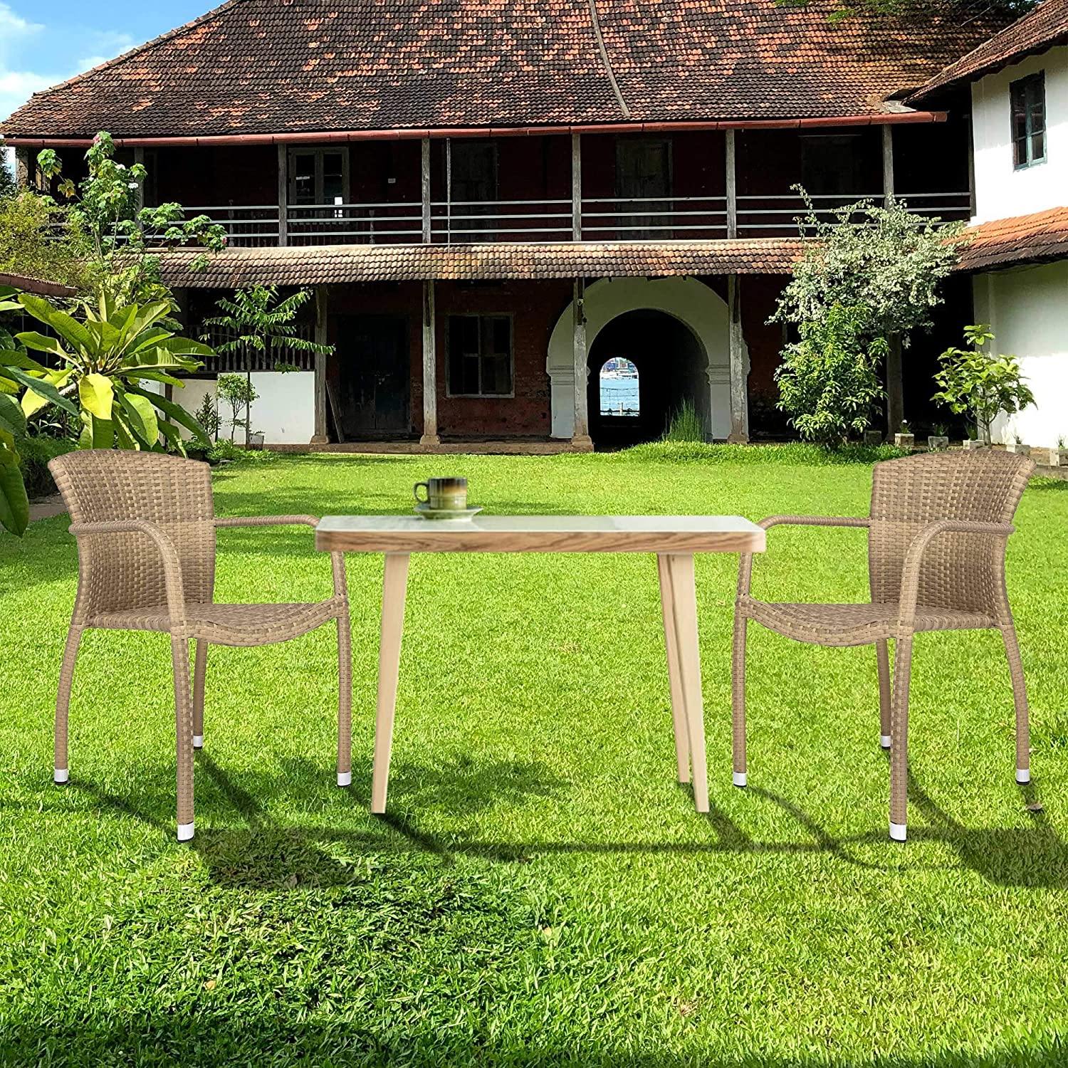 4PCS Outdoor Patio Furniture Leisure Chair Set Vintage Rattan Wicker Armchairs Rattan Dining Chair Set for Indoor & Outdoor, Mocca - Bosonshop