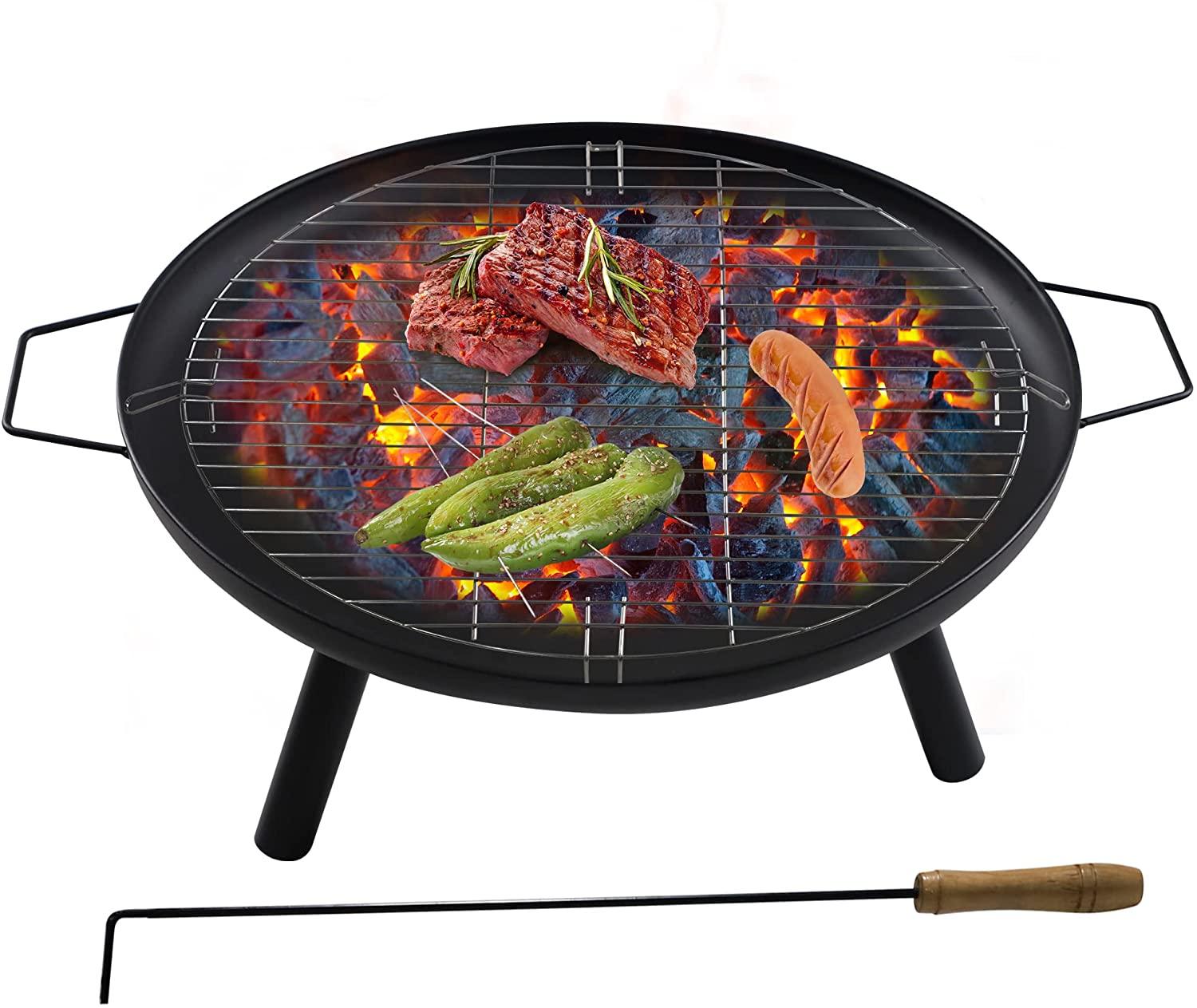 Outdoor Wood Burning Fire Bowl Easy Assembly Fireplace with Portable Poker and Grate for Camping Patio Backyard Beach Picnic - Bosonshop