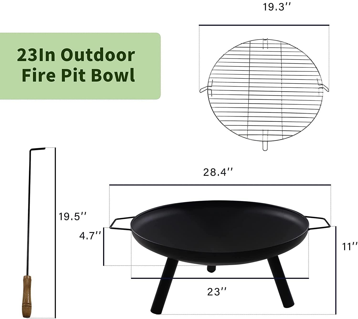 Outdoor Wood Burning Fire Bowl Easy Assembly Fireplace with Portable Poker and Grate for Camping Patio Backyard Beach Picnic - Bosonshop