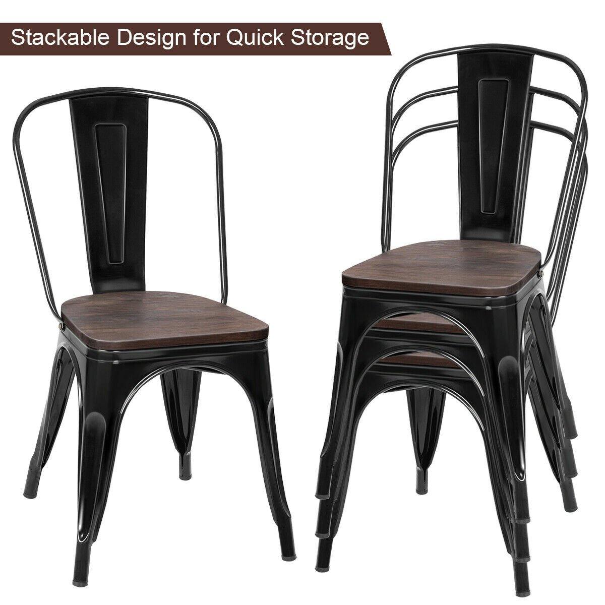 Set of 4 Metal Wood Dining Chair of Stackable Tolix Style - Bosonshop