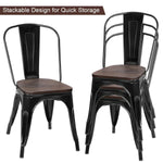Set of 4 Metal Wood Dining Chair of Stackable Tolix Style - Bosonshop