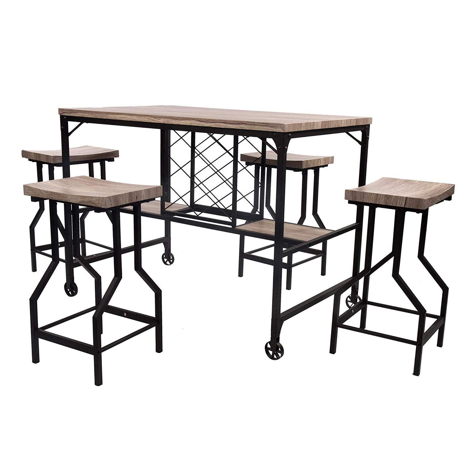 Bosonshop 5-Piece Dining Table Set with Metal Legs, Industrial Style