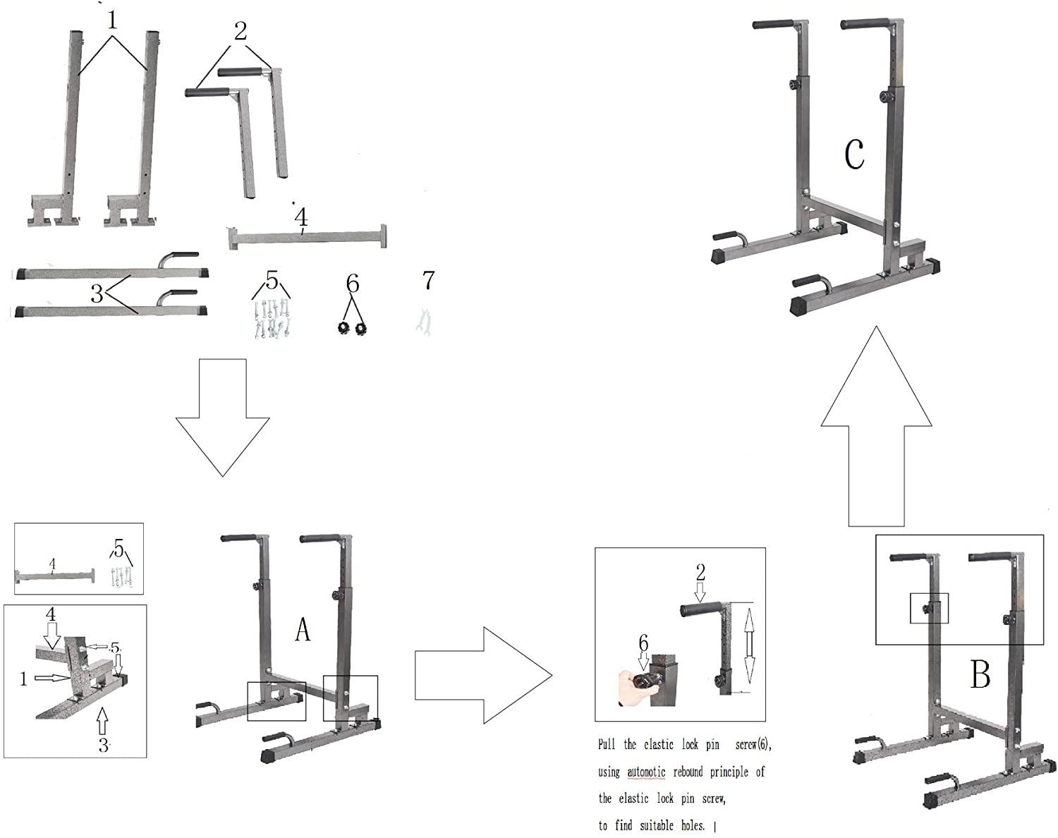 Adjustable Multi-Function Strength Training Dip Stand Station Pull Push Up Bar For Home Gym - Bosonshop