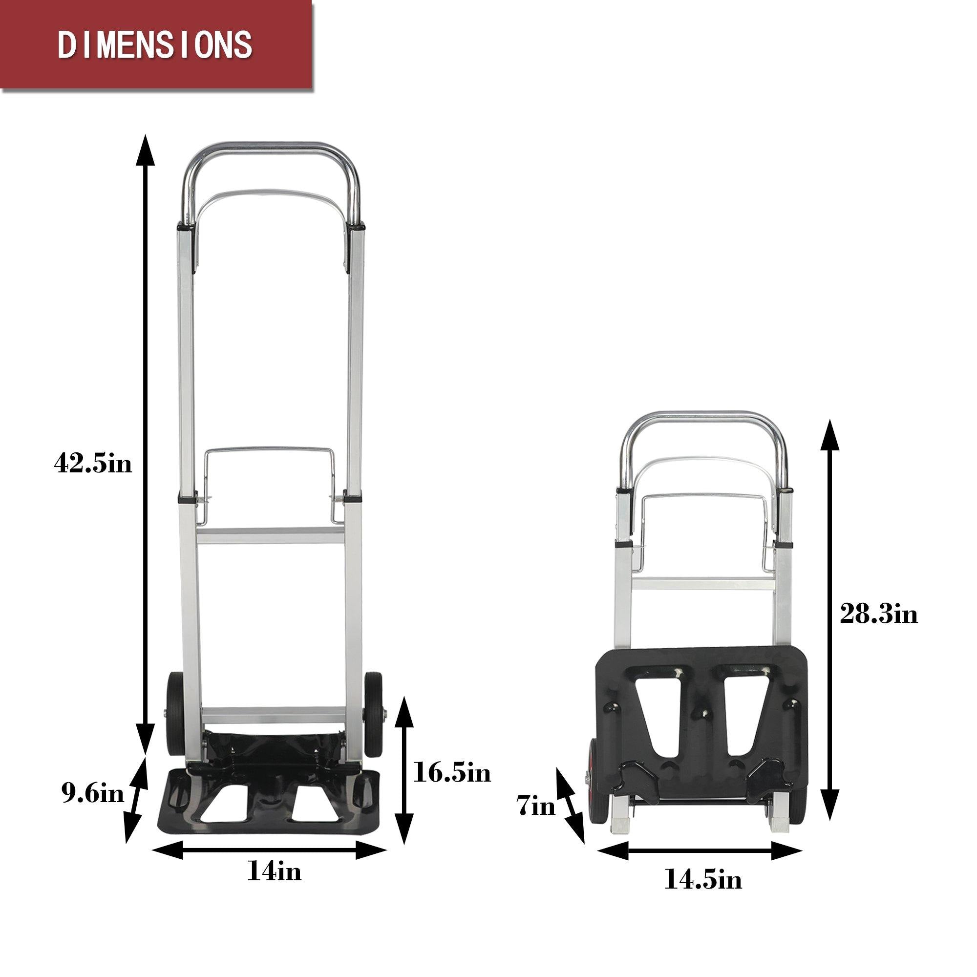 Hand Truck Dolly Portable Folding Compact Trolley Heavy-duty Aluminum Luggage Cart with 2 Wheels - Bosonshop