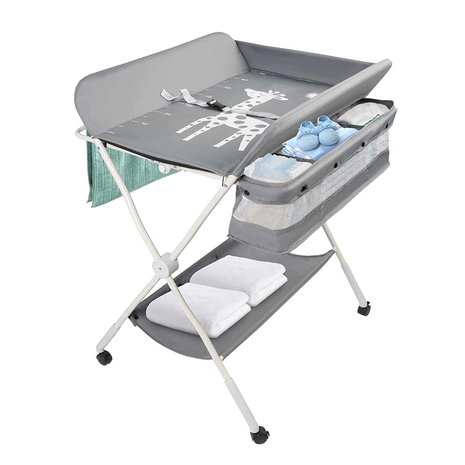(Out of Stock) Folding Portable Baby Diaper Changing Station with Wheels, Adjustable Height Changing Table