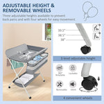 Folding Portable Baby Diaper Changing Station with Wheels, Adjustable Height Changing Table