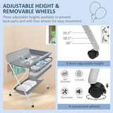 Folding Portable Baby Diaper Changing Station with Wheels, Adjustable Height Changing Table