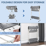 Folding Portable Baby Diaper Changing Station with Wheels, Adjustable Height Changing Table