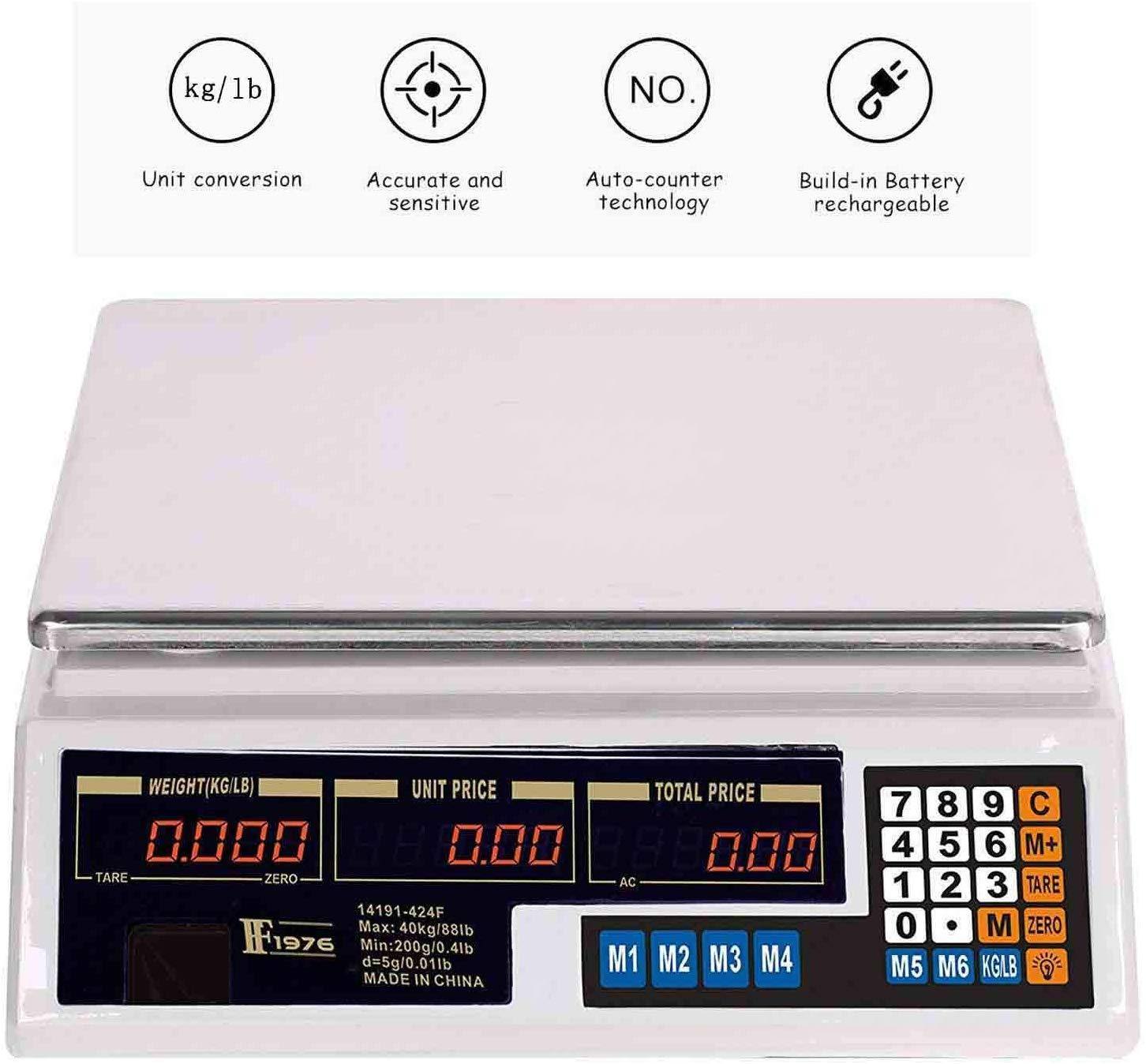 Bosonshop 88 Lbs Electronic Price High Precision Food Meat Digital Weighting Scale with LCD Screen,Steel