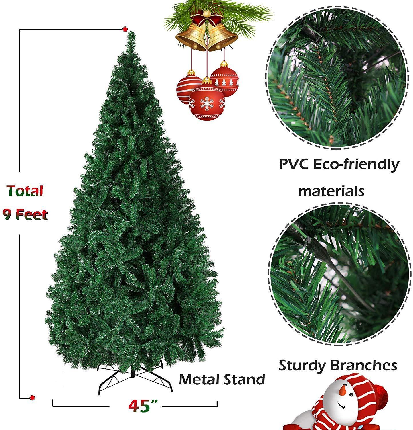 Bosonshop 9 FT High Artificial Christmas Pine Tree Fake Xmas Tree 1000 Tip Full Tree W/ Solid Metal Stand