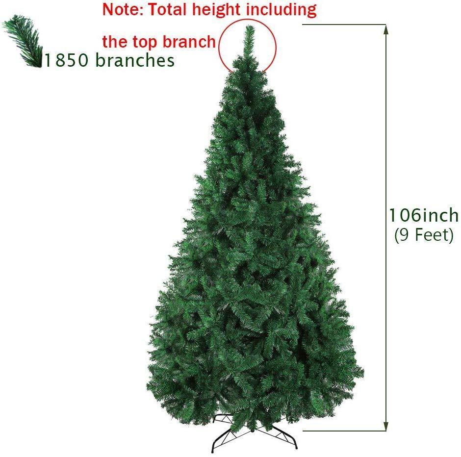 Bosonshop 9 FT High Artificial Christmas Pine Tree Fake Xmas Tree 1000 Tip Full Tree W/ Solid Metal Stand