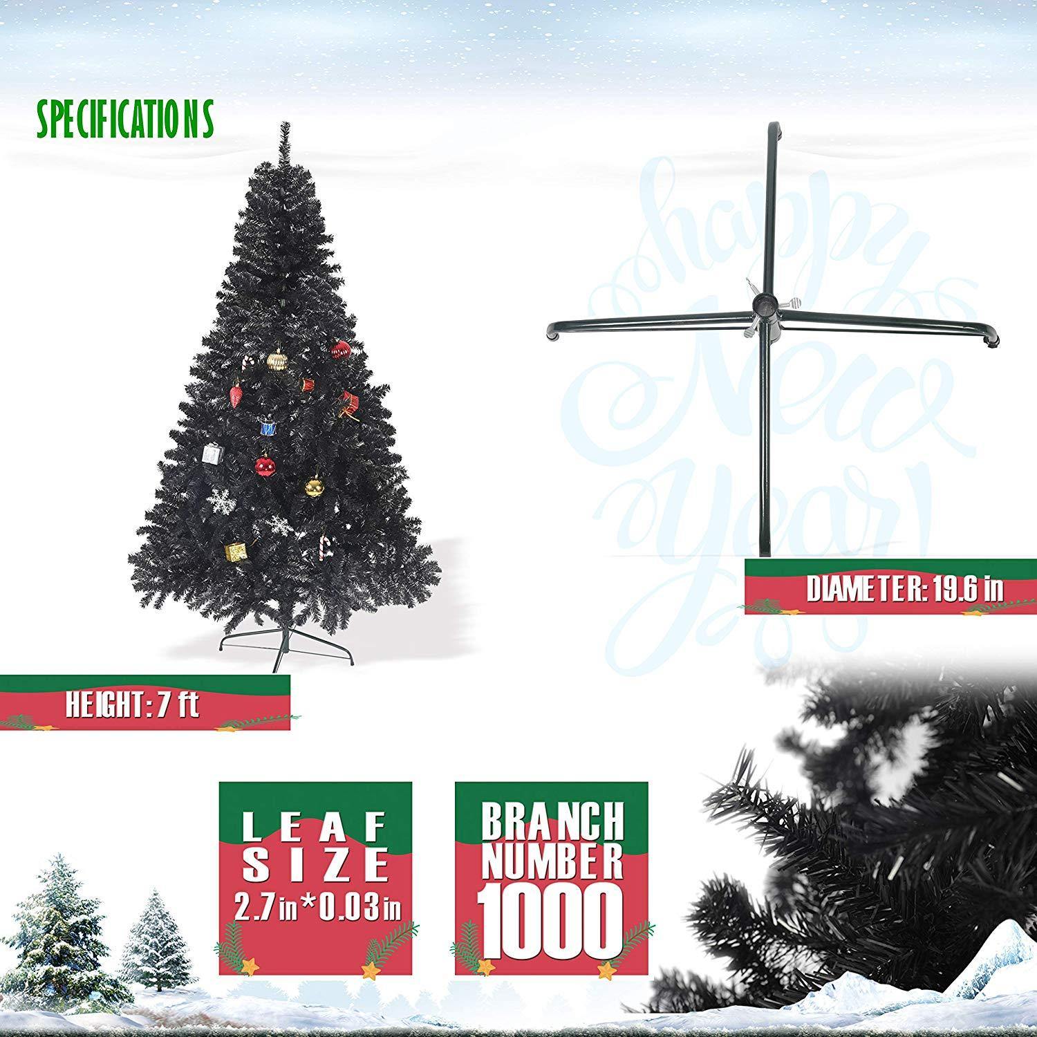 Bosonshop 7' Premium Artificial Christmas Tree with Solid Metal Stand, Festive Indoor and Outdoor Decoration, Black