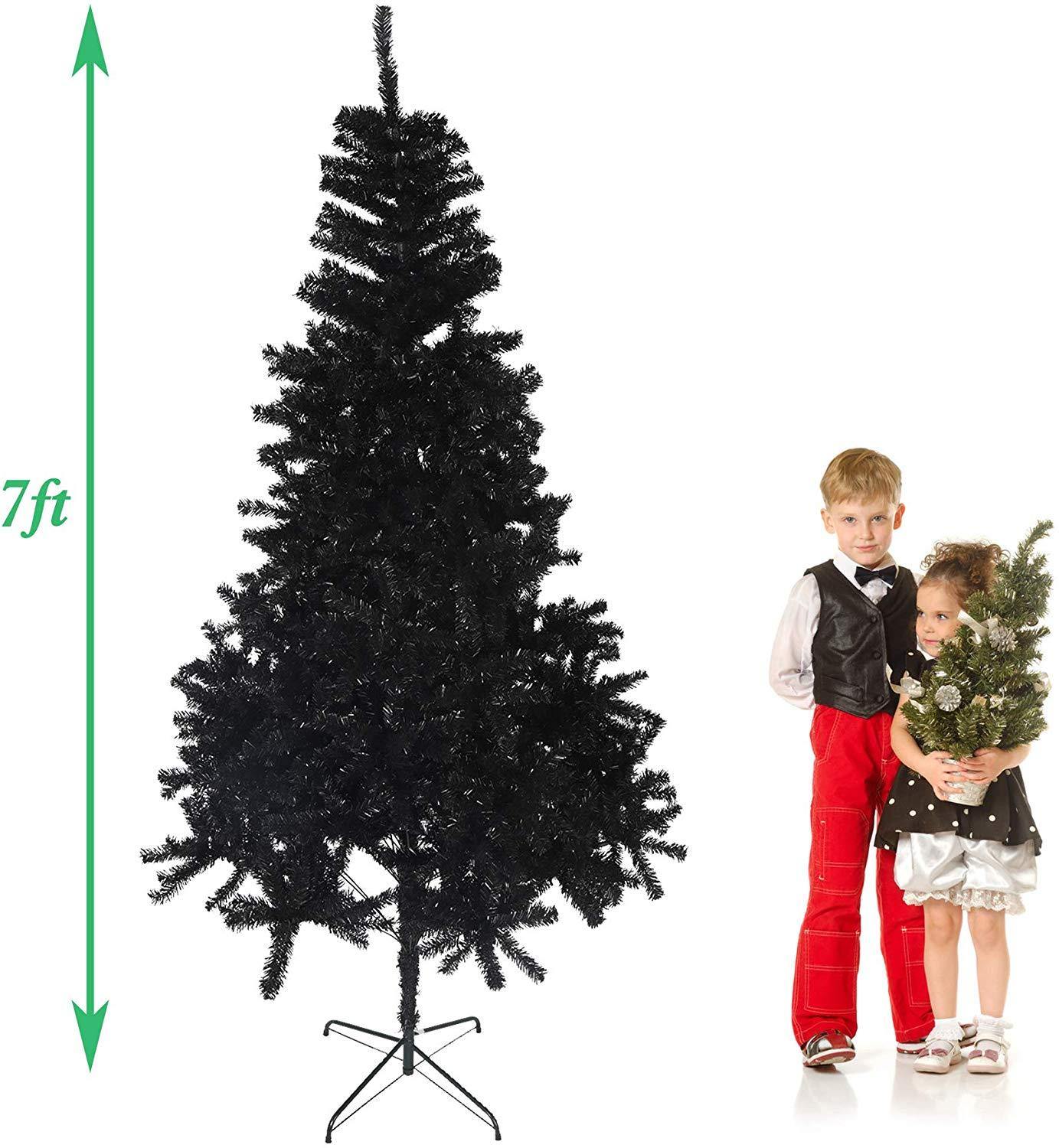 Bosonshop 7' Premium Artificial Christmas Tree with Solid Metal Stand, Festive Indoor and Outdoor Decoration, Black