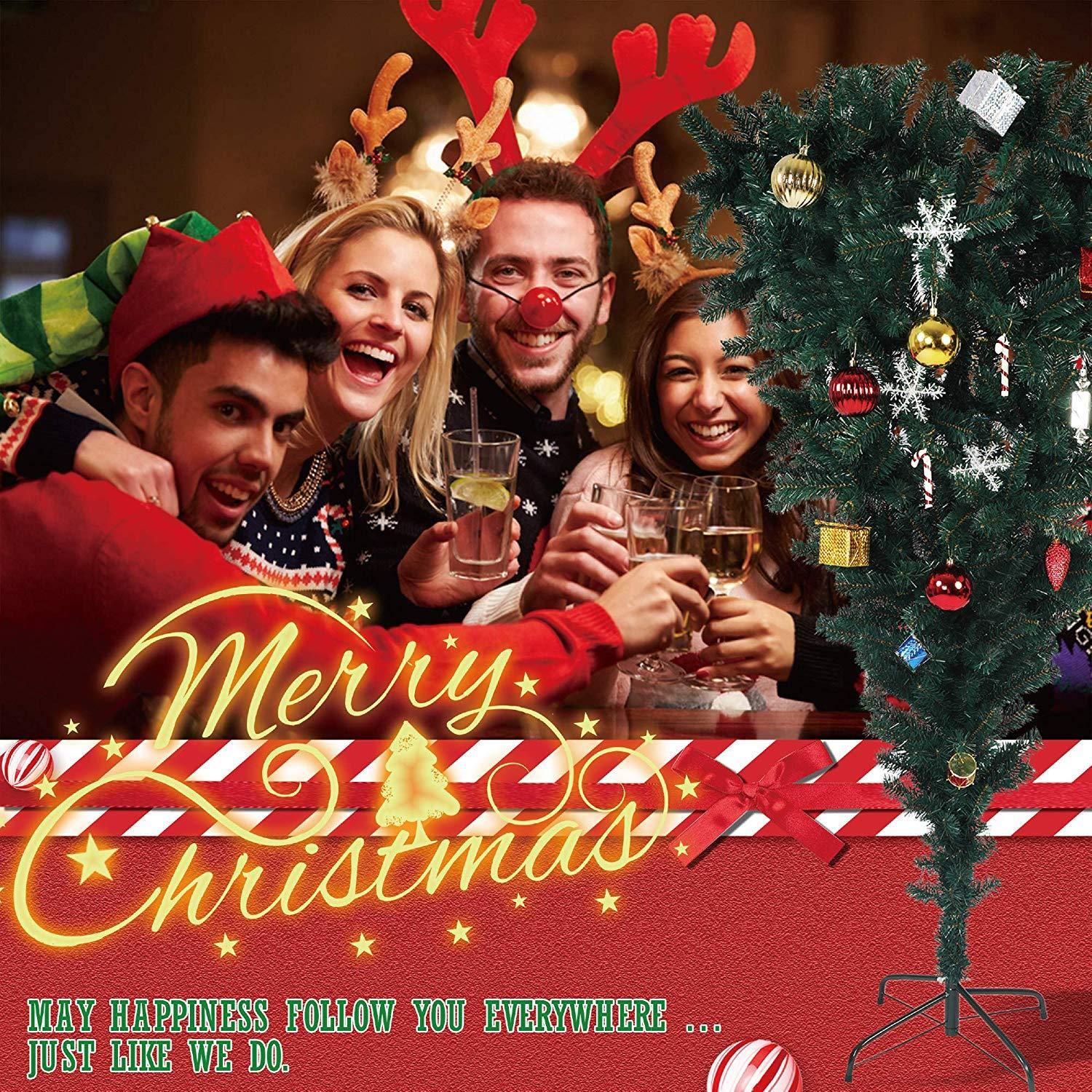 Bosonshop 5FT Upsidedown Premium Artificial Christmas Tree with Solid Metal Stand, Festive Indoor and Outdoor Decoration