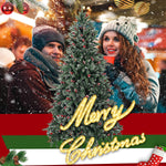 Bosonshop 7 ft Artificial Christmas Tree Snow Flocked 1390 Tips Pine Decoration with Red Cheery
