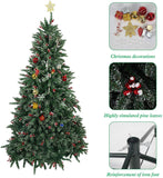 Bosonshop 7 ft Artificial Christmas Tree Snow Flocked 1390 Tips Pine Decoration with Red Cheery