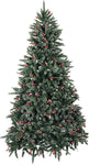 Bosonshop 7 ft Artificial Christmas Tree Snow Flocked 1390 Tips Pine Decoration with Red Cheery
