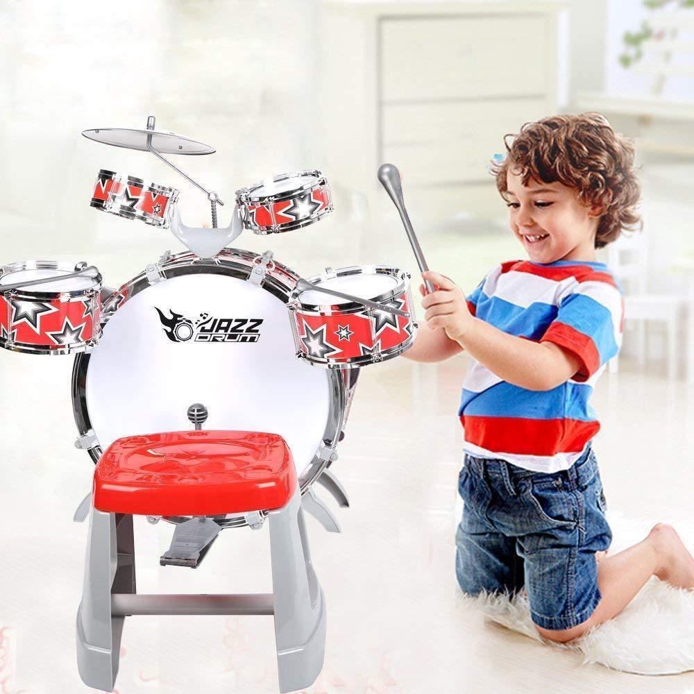 Bosonshop Kid's Jazz Musical Instrument Drum Play Set with 5 Drums and 1 Chair