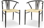 Set of 2 Mid-Century Modern Hand-Woven Paper Rattan Dining Side Chairs