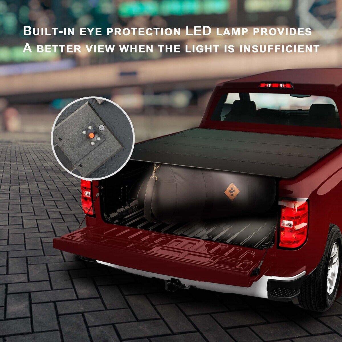 5.5Ft 4-Fold Hard Tonneau Cover w/Light Truck Bed for 2015-2022 Ford F150