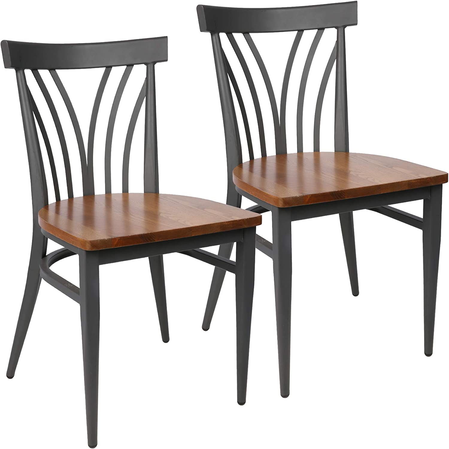 Set of 2 Modern Industrial Kitchen Dining Chairs Wood Seat with Metal Legs