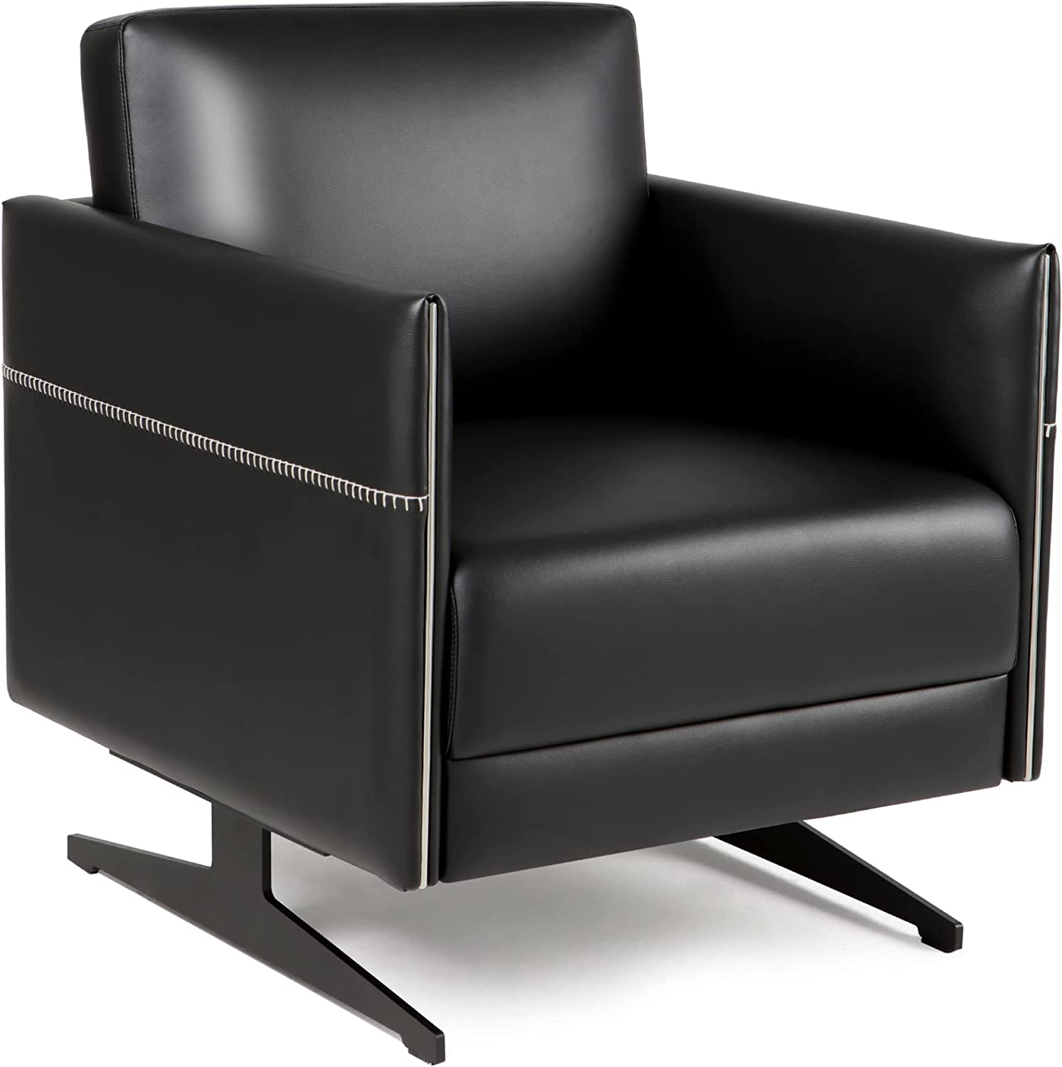 (Out of Stock) Modern Single Sofa Upholstered Faux Leather Accent Living Room Leisure Chair with Armrest, Black