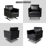 Modern Single Sofa Upholstered Faux Leather Accent Living Room Leisure Chair with Armrest, Black