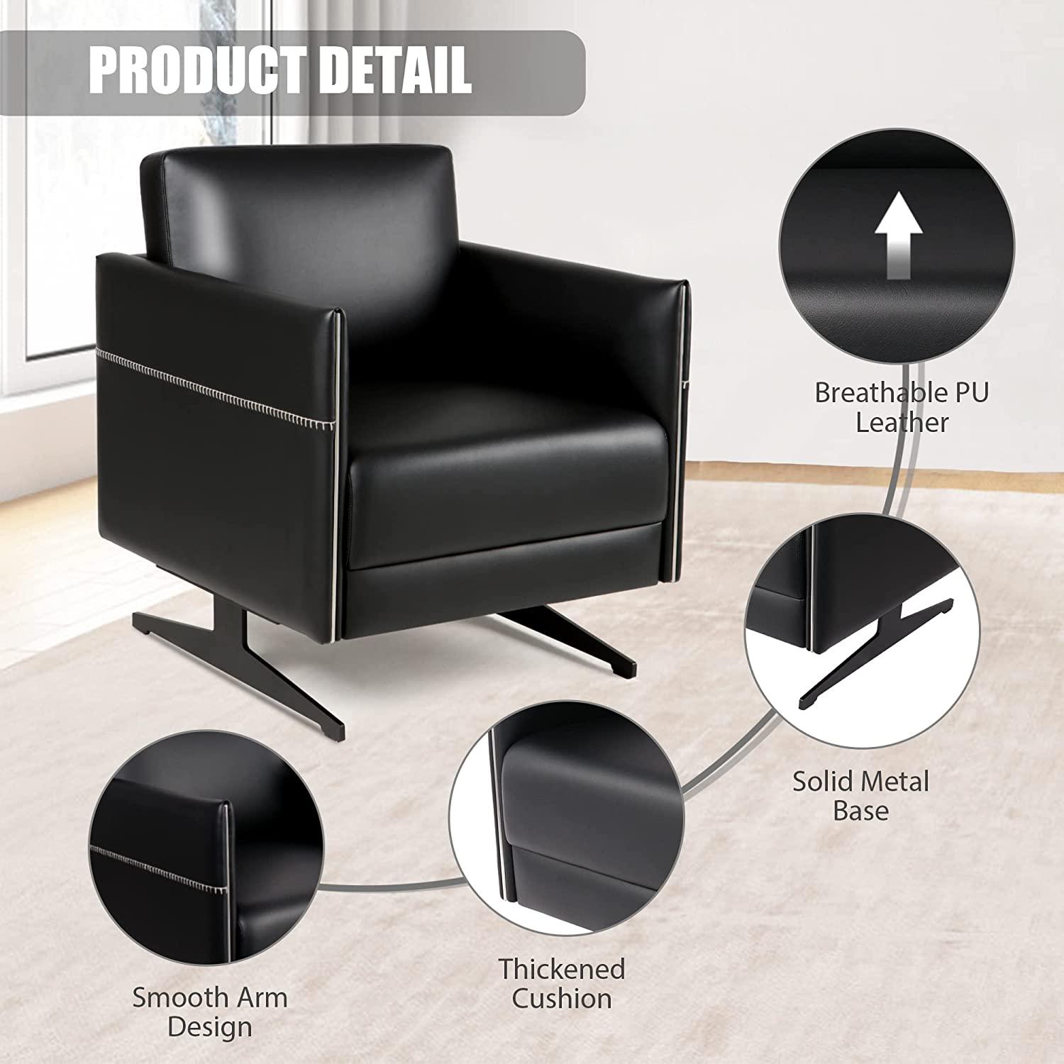 (Out of Stock) Modern Single Sofa Upholstered Faux Leather Accent Living Room Leisure Chair with Armrest, Black