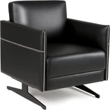 Modern Single Sofa Upholstered Faux Leather Accent Living Room Leisure Chair with Armrest, Black