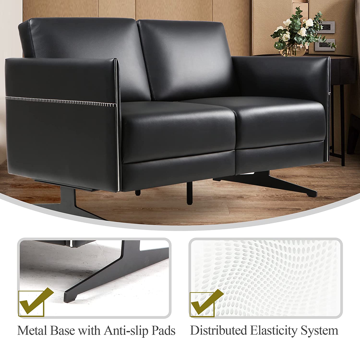Accent Chair Loveseat Couch Sofa Upholstered Faux Leather Ergonomic Lumbar Support Cubic Waiting Room Reception Chair