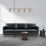 Modern Black Faux Leather Sectional 3 Seaters Sofa Couch Accent Arm Chair w/ Armrest & Comfy Cushion