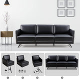 Modern Black Faux Leather Sectional 3 Seaters Sofa Couch Accent Arm Chair w/ Armrest & Comfy Cushion