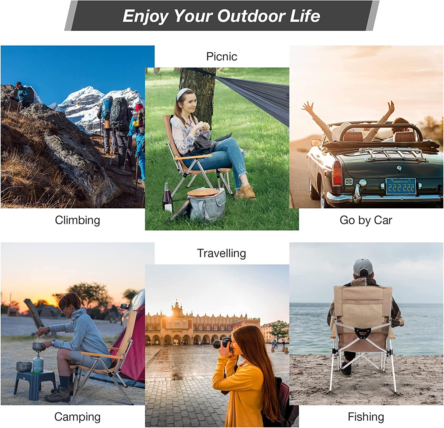 Portable Ultralight Camping Chairs, Adjustable High Back Chairs w/ Arm Rest and Carry Bag - Bosonshop