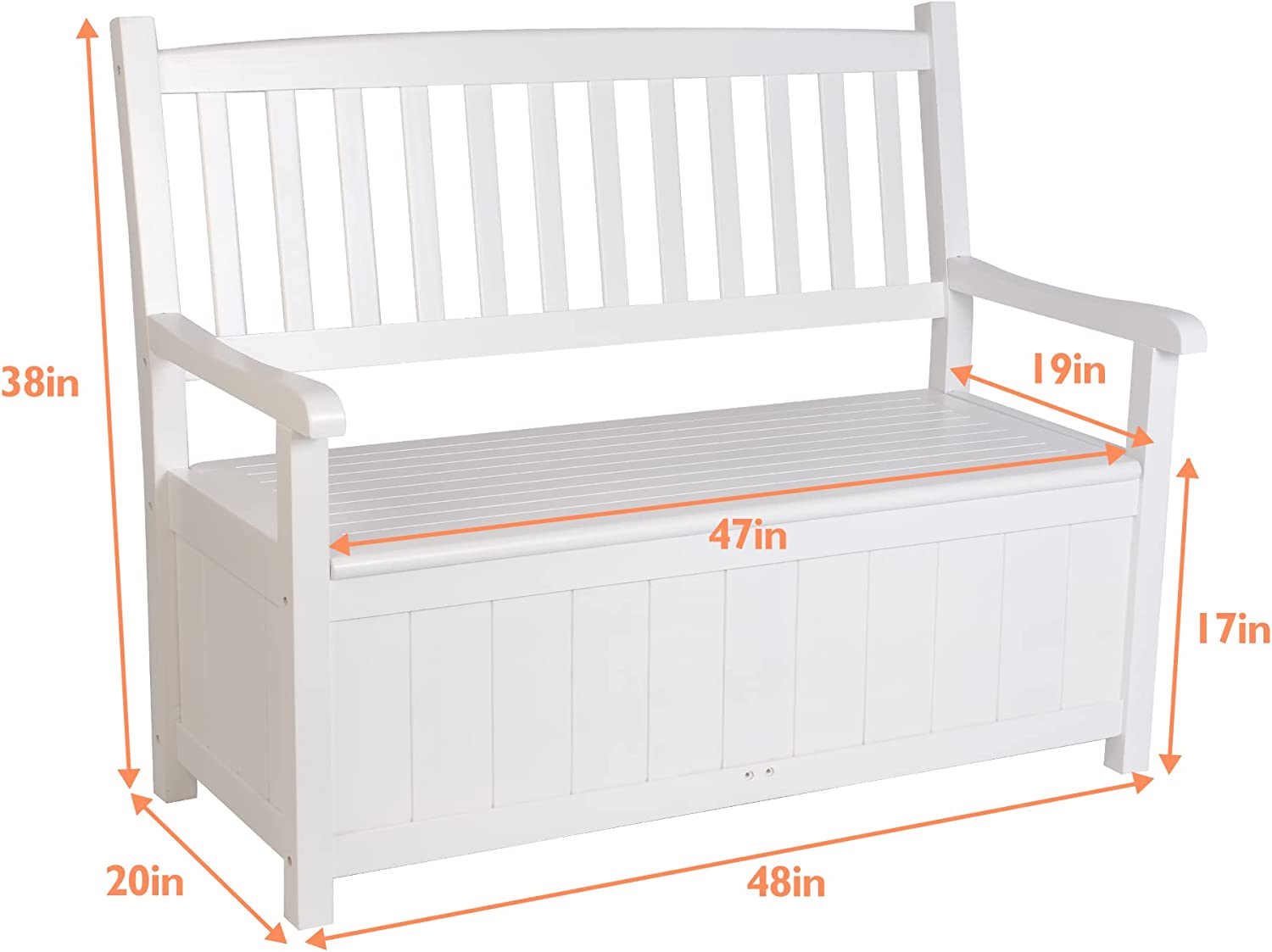 Outdoor Wooden Storage Bench with Large Deck Box for Patio Garden Porch, White