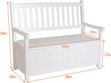 Outdoor Wooden Storage Bench with Large Deck Box for Patio Garden Porch, White