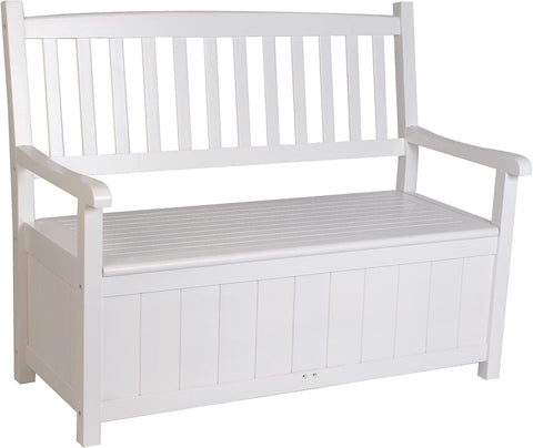 Outdoor Wooden Storage Bench with Large Deck Box for Patio Garden Porch, White