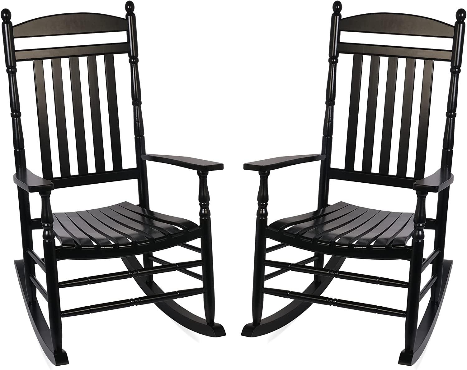 Set of 2 Outdoor Rocking Chairs, Outdoor Indoor Oversized Patio Rocker Chair High Back Rocker, Black