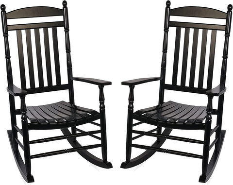 Set of 2 Outdoor Rocking Chairs, Outdoor Indoor Oversized Patio Rocker Chair High Back Rocker, Black