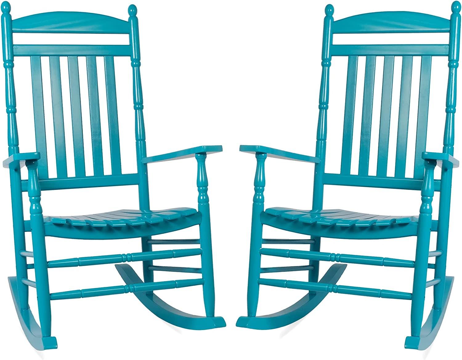 Set of 2 Outdoor Rocking Chairs, Outdoor Indoor Oversized Patio Rocker Chair High Back Rocker, Blue