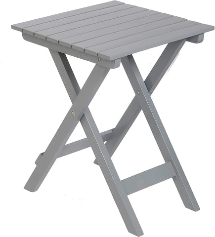 Outdoor Wooden Folding Square Side Table, Portable Lounge End Table, Grey