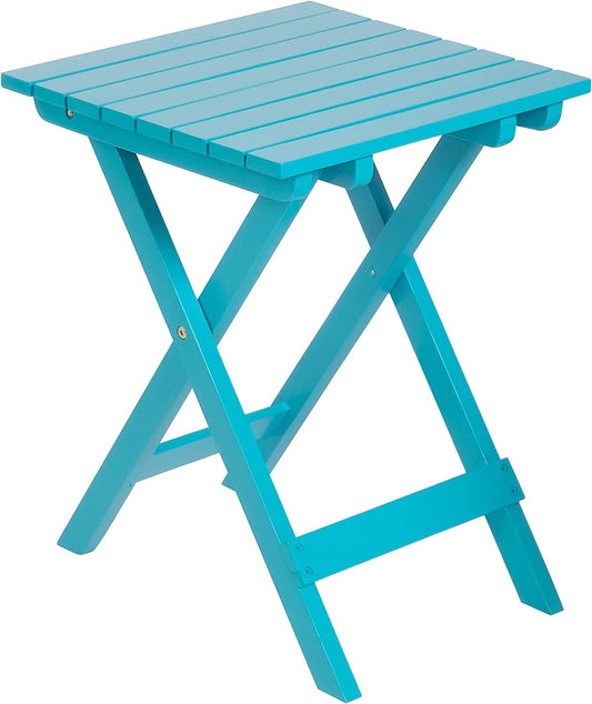 Outdoor Wooden Folding Square Side Table, Portable Lounge End Table, Blue
