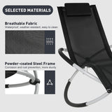 Patio Rocking Lounge Chair, Foldable Rocking Chair Sun Lounger with Headrest Pillow