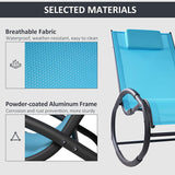 Patio Rocking Lounge Chair, Outdoor Curved Rocker Chaise with Removable Pillow, Blue