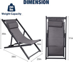Beach Sling Chair Set of 2 Recling Camping Lounge Chairs with Headrest, Dark Gray